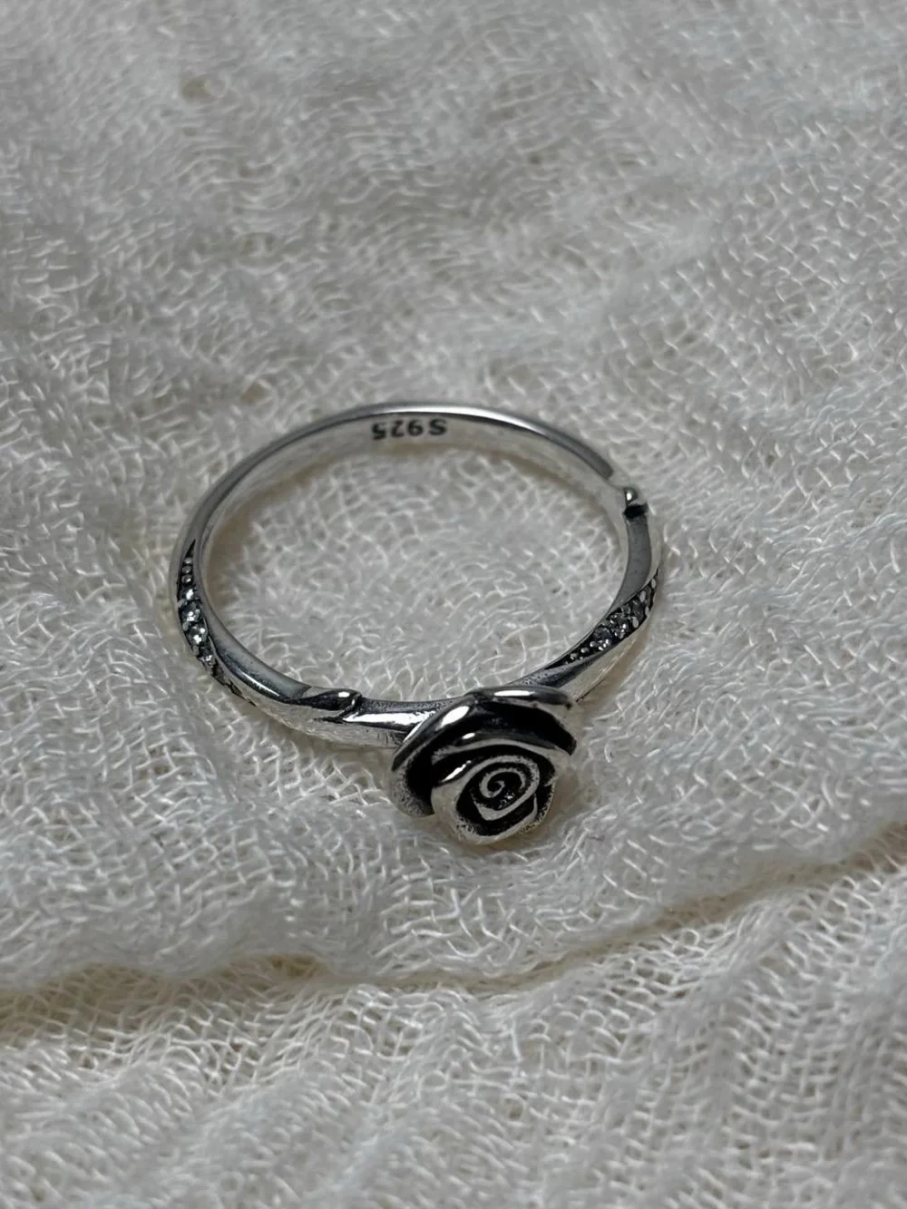 925 Sterling Silver Rose Ring - Silver Floral Band, Size 7